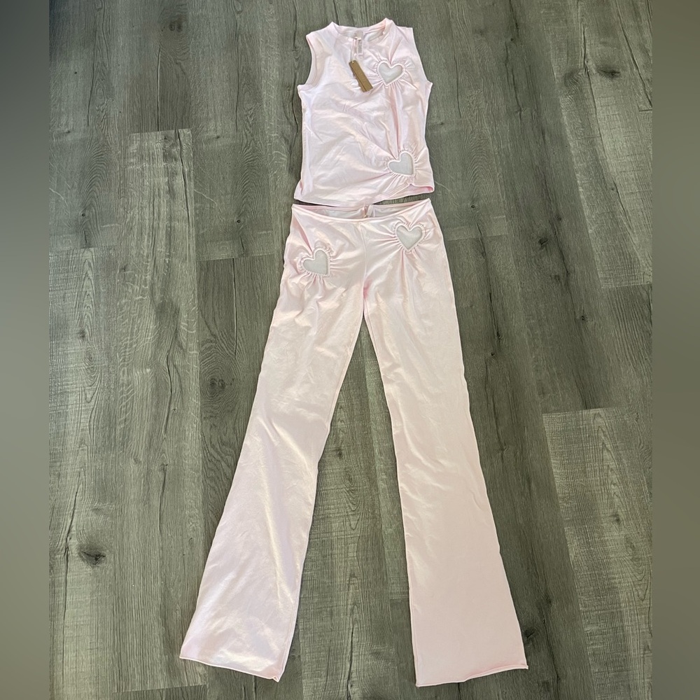 NWT SKIMS Cotton Jersey Cutout Heart Tank and Flare Legging Bundle sz S - RARE